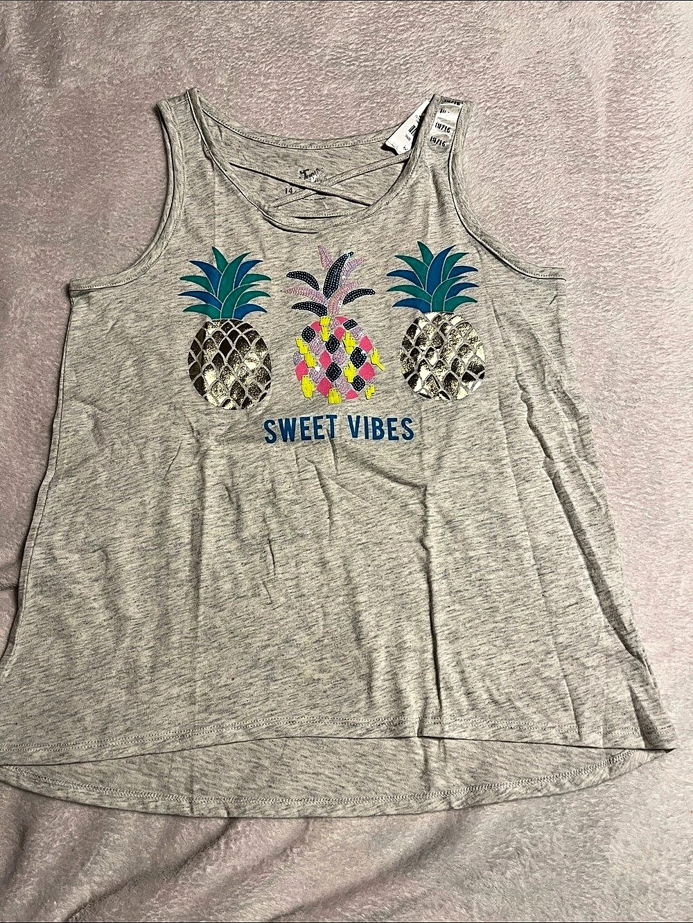 Justice Graphic Tank Top in Gray Size 14/16 NWT